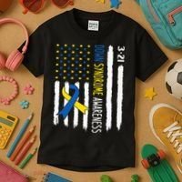 Down Syndrome Awareness Us Flag Trisomy 21 Kids T-Shirt thumb 3