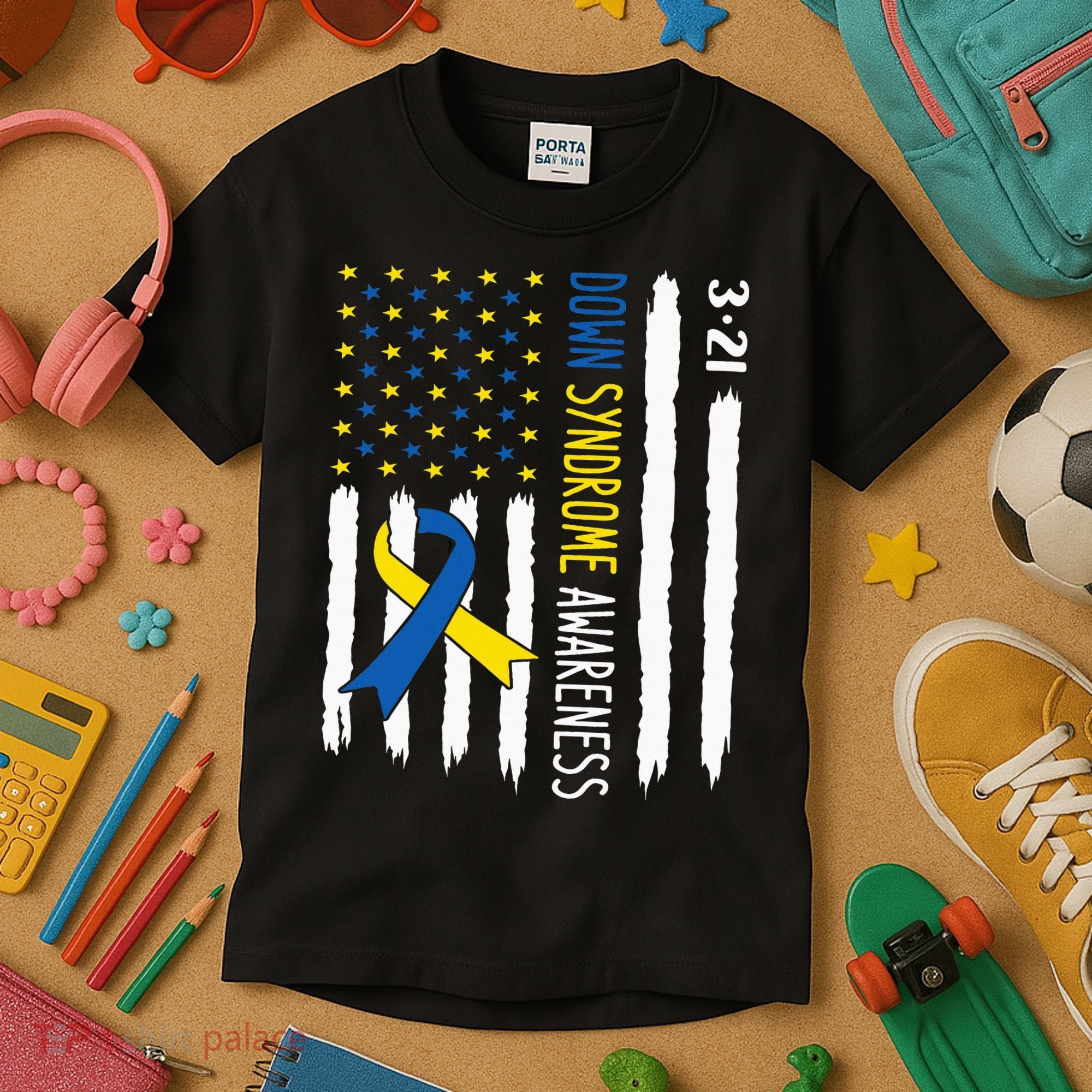 Down Syndrome Awareness Us Flag Trisomy 21 Kids T-Shirt