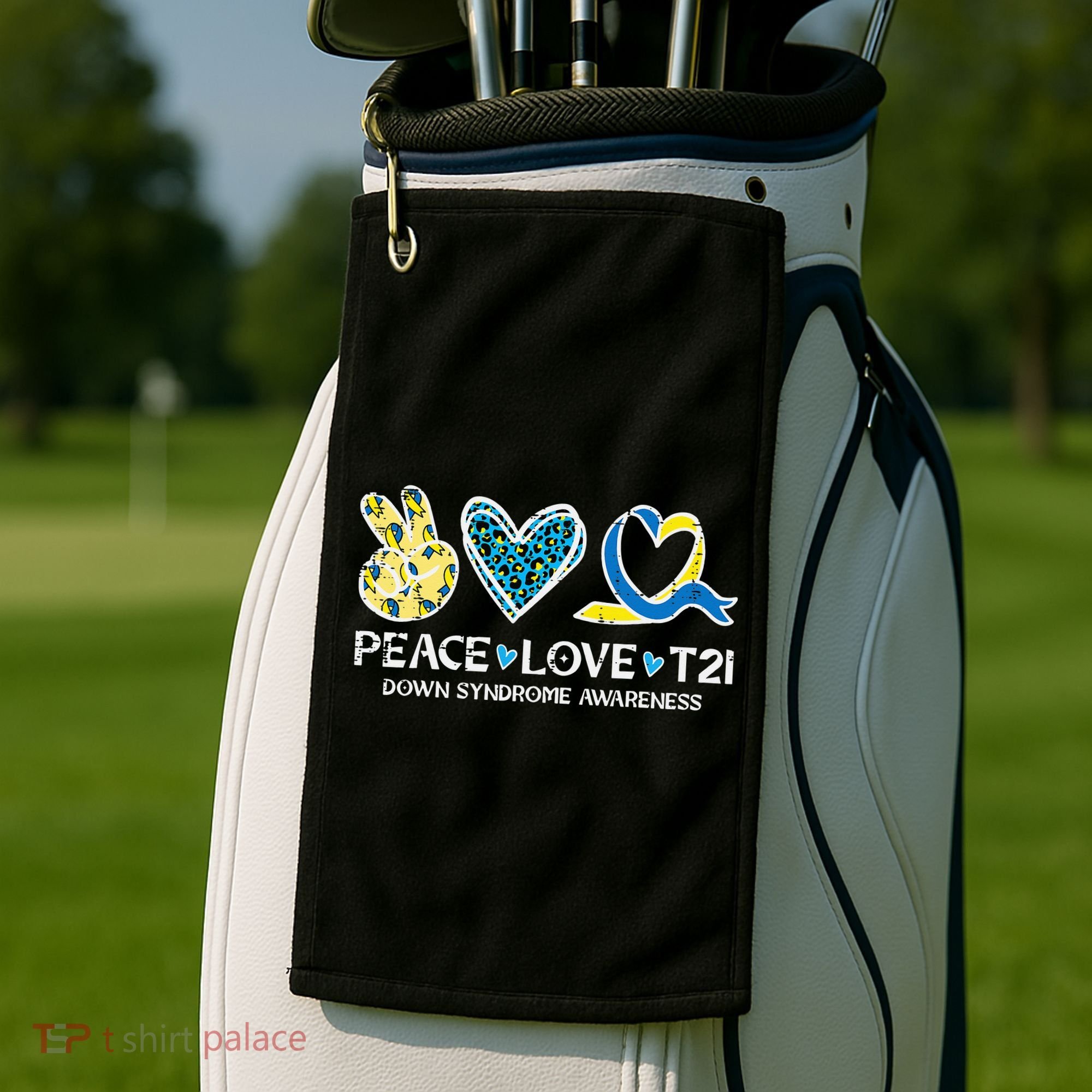 Down Syndrome Awareness Peace Love T21 WDSD Golf Towel