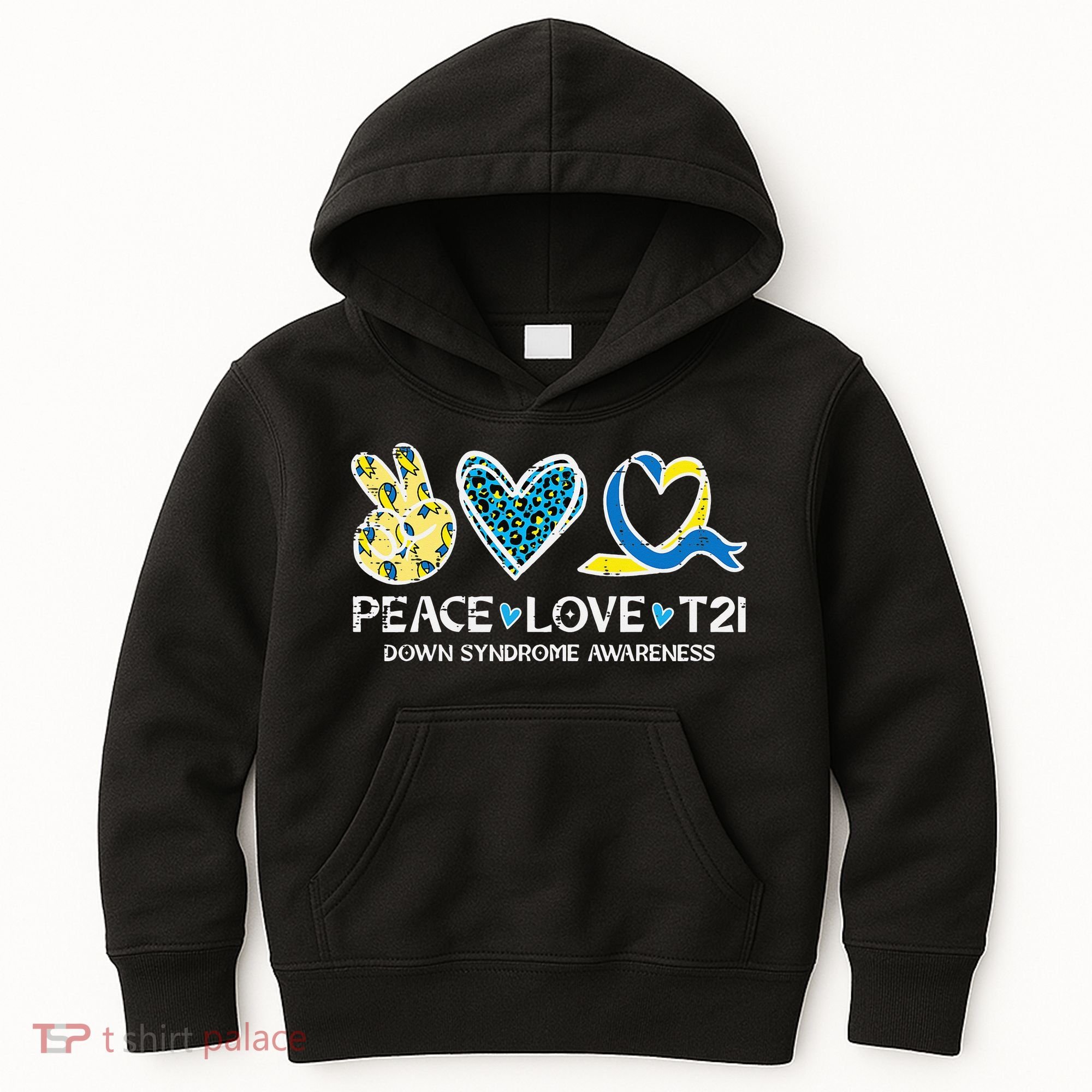Down Syndrome Awareness Peace Love T21 WDSD Kids Hoodie