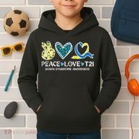 Down Syndrome Awareness Peace Love T21 WDSD Kids Hoodie thumb 2