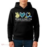 Down Syndrome Awareness Peace Love T21 WDSD Kids Hoodie thumb 4