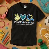 Down Syndrome Awareness Peace Love T21 WDSD Kids T-Shirt thumb 3