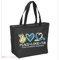 Down Syndrome Awareness Peace Love T21 WDSD Tote Bag thumb 2