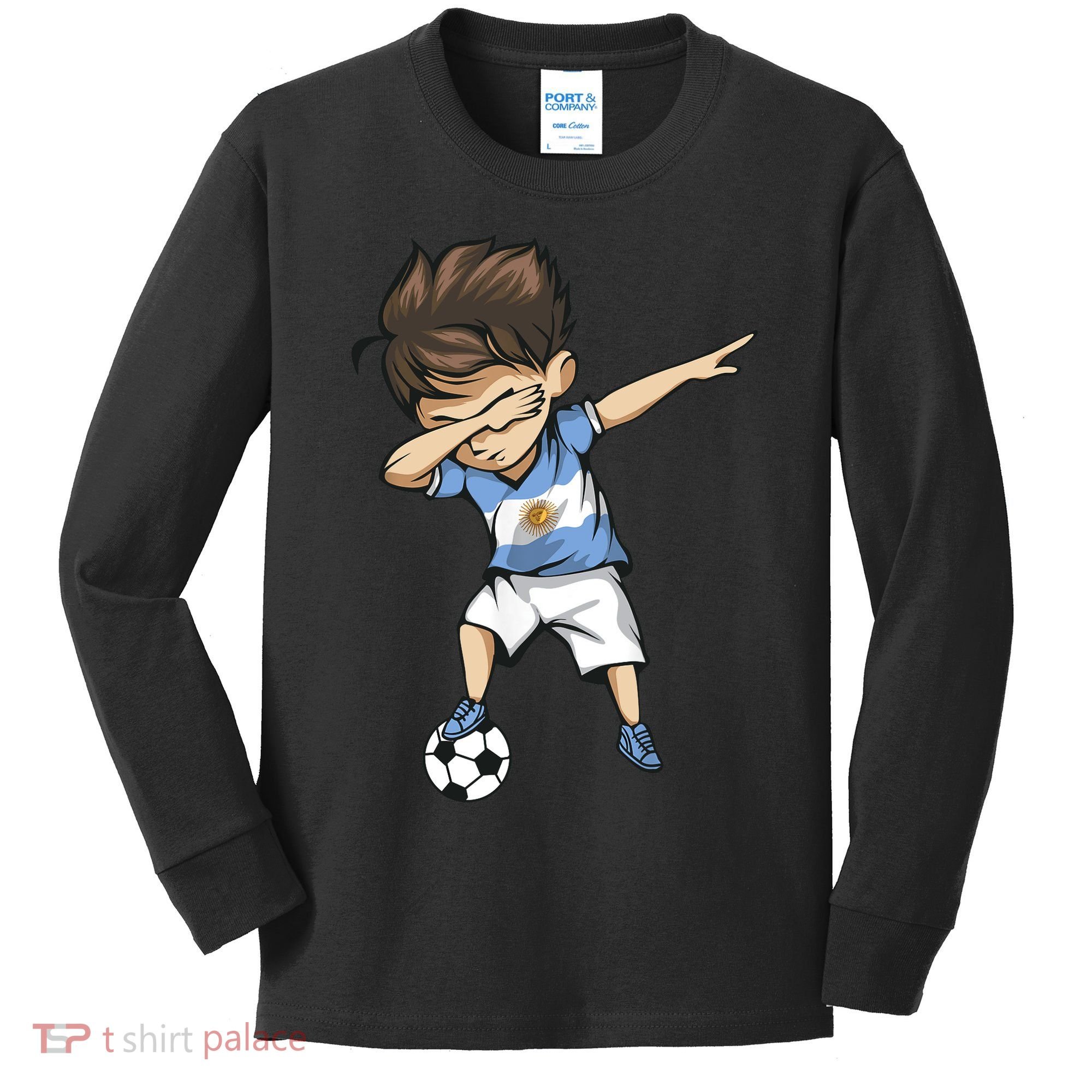 Dabbing Soccer Argentina Jersey Argentinian Football Kids Long Sleeve Shirt