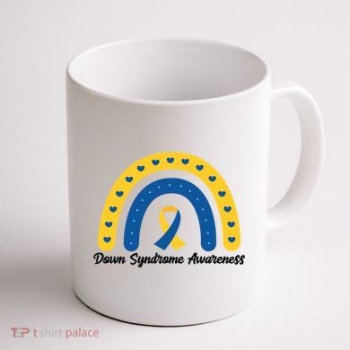 Down Syndrome Awareness Rainbow Ribbon Coffee Mug back
