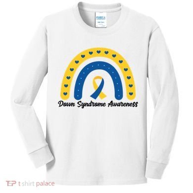 Down Syndrome Awareness Rainbow Ribbon Kids Long Sleeve Shirt