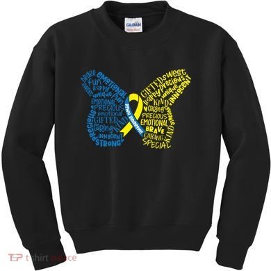 Down Syndrome Awareness Butterfly Kids Sweatshirt
