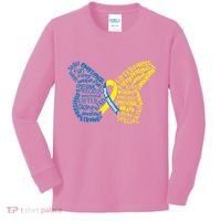 Down Syndrome Awareness Butterfly Kids Long Sleeve Shirt thumb 0