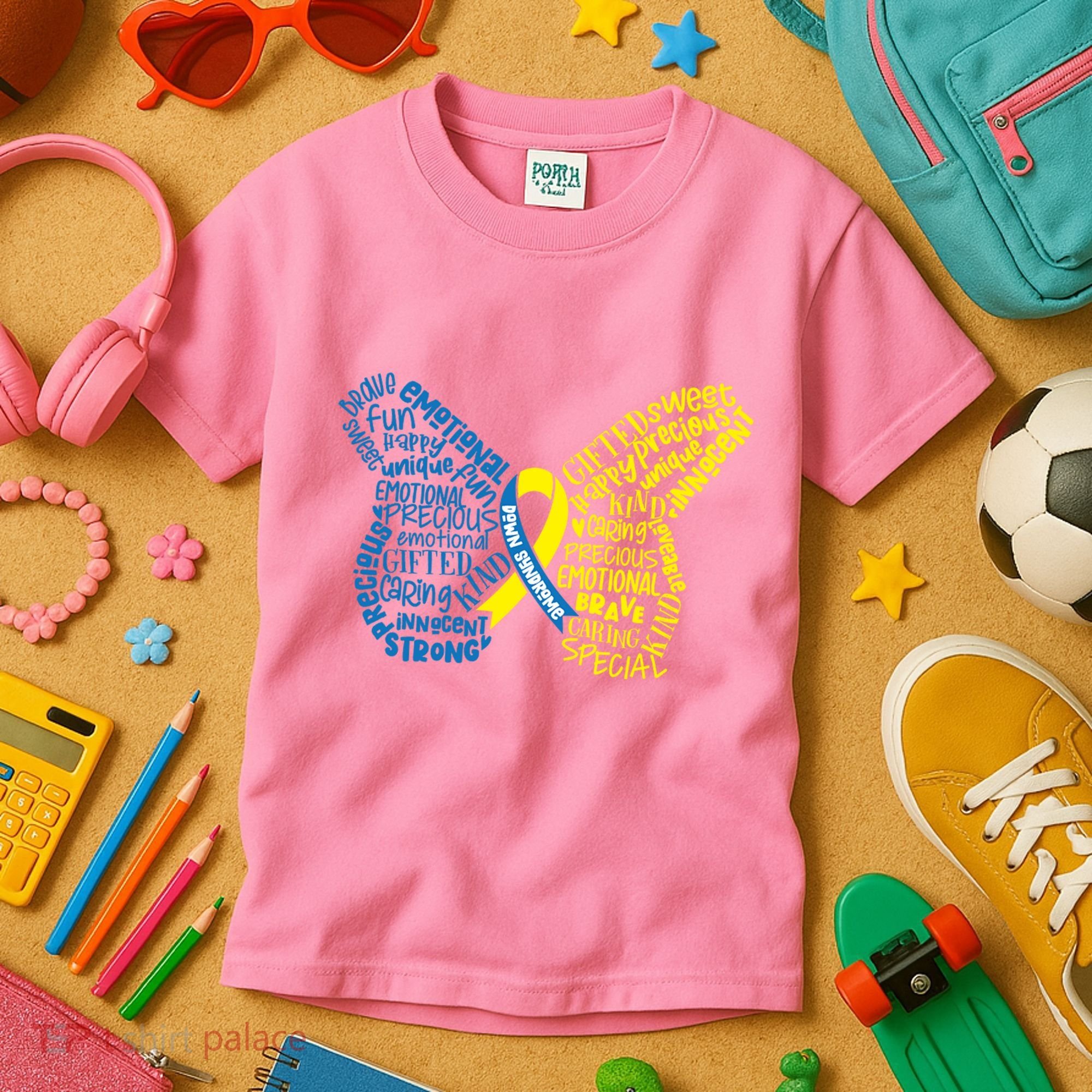 Down Syndrome Awareness Butterfly Kids T-Shirt