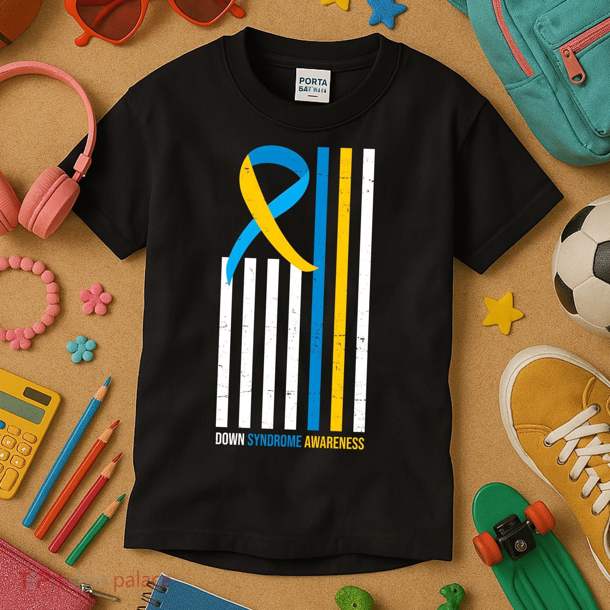 Down Syndrome Awareness Ribbon Flag Kids T-Shirt