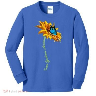 Down Syndrome Awareness Butterfly Sunflower Kids Long Sleeve Shirt