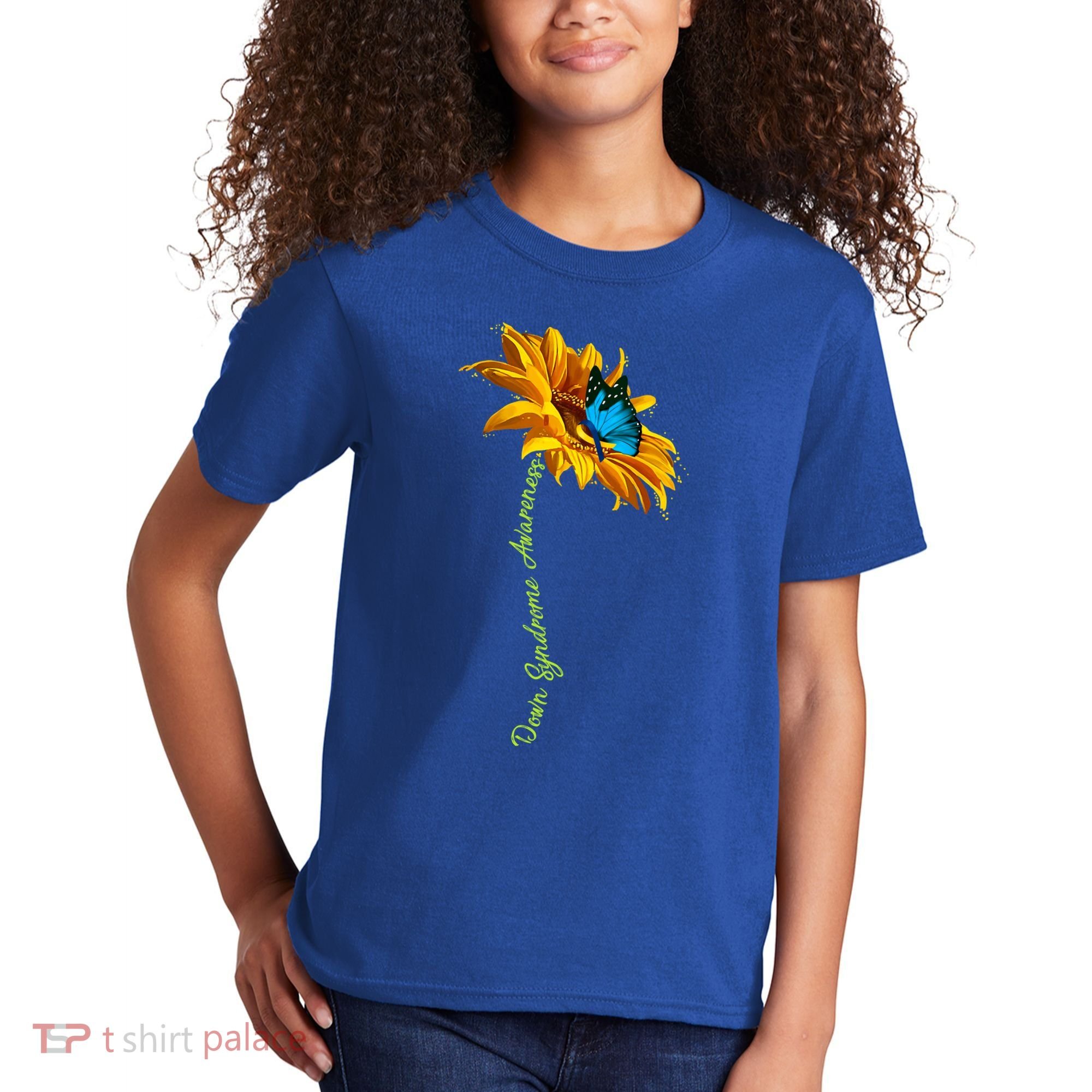 Down Syndrome Awareness Butterfly Sunflower Kids T-Shirt