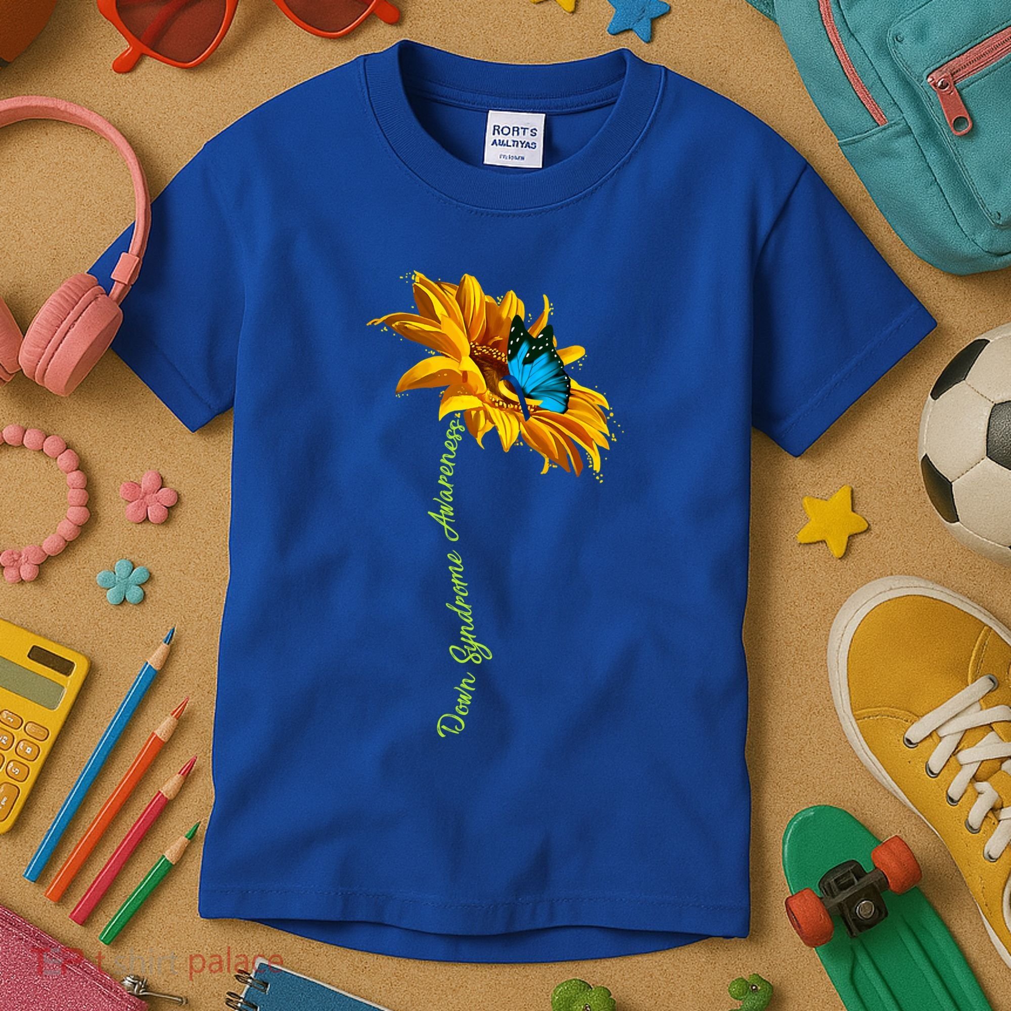 Down Syndrome Awareness Butterfly Sunflower Kids T-Shirt
