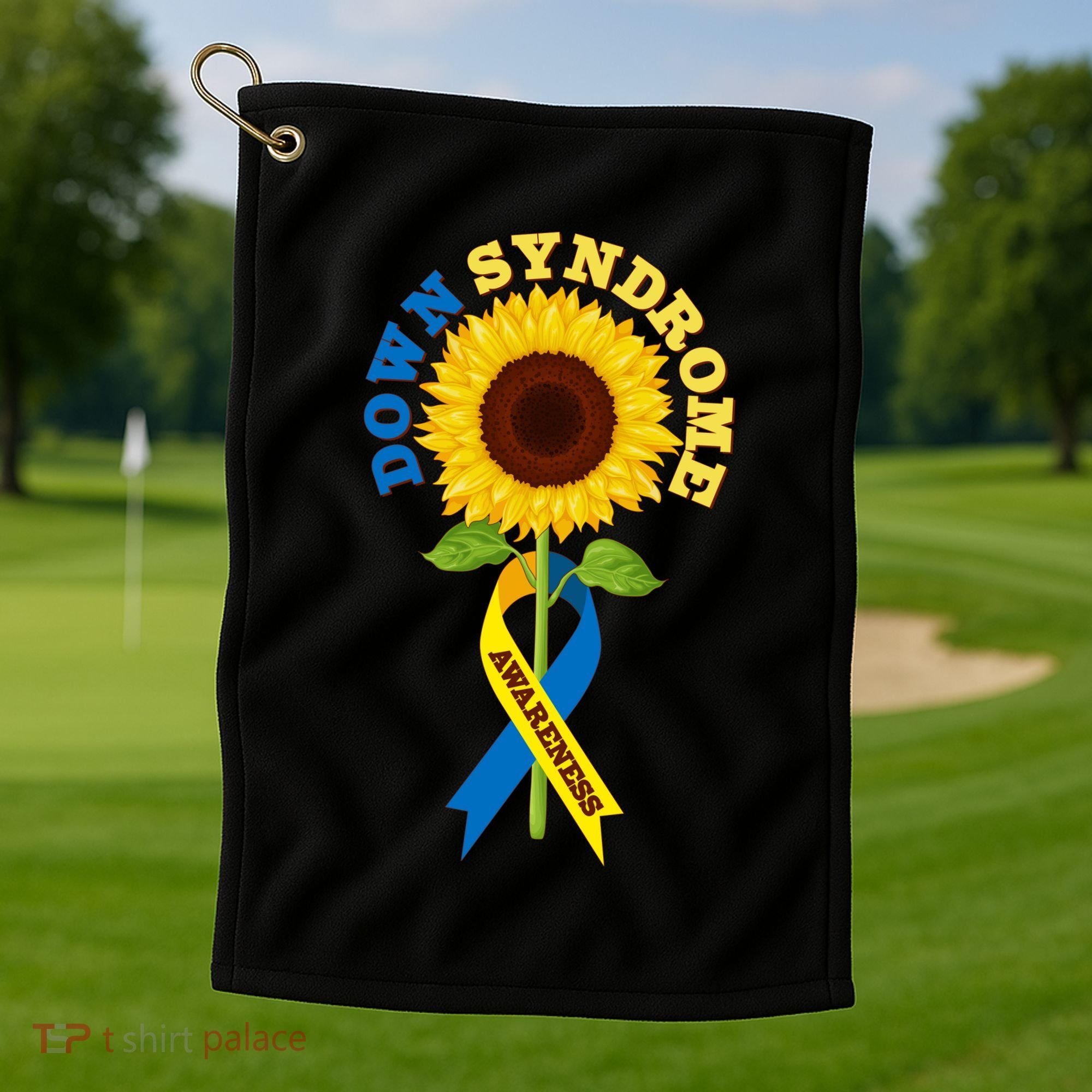 Down Syndrome Awareness Sunflower Ribbon Golf Towel