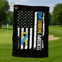 Down Syndrome Awareness American Flag T21 Down Syndrome Golf Towel thumb 1