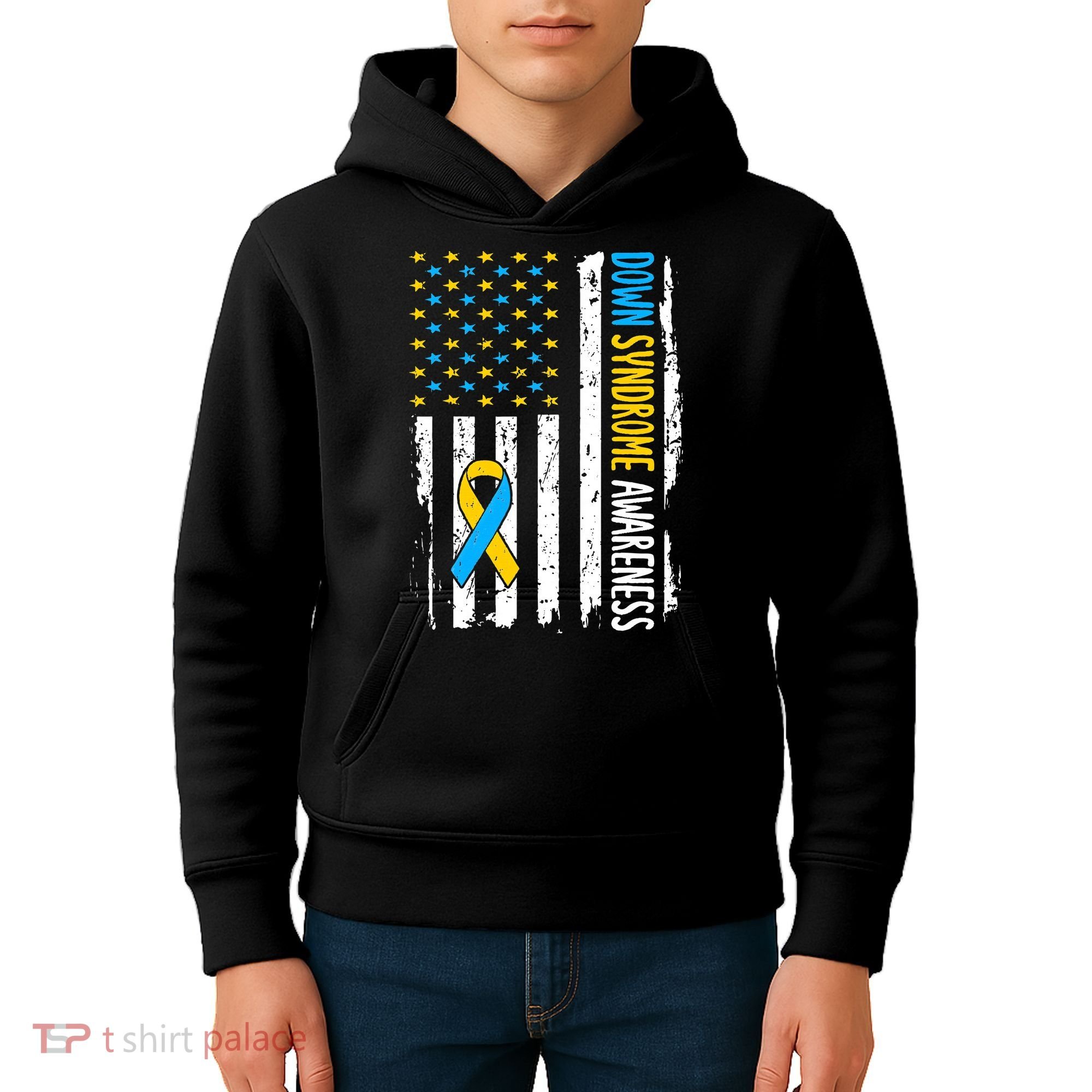Down Syndrome Awareness American Flag T21 Down Syndrome Kids Hoodie
