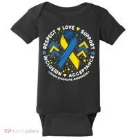 Down Syndrome Awareness Respect Love Support Inclusion Acceptance Baby Bodysuit thumb 0
