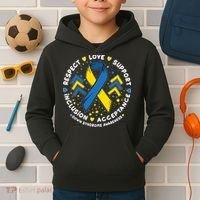 Down Syndrome Awareness Respect Love Support Inclusion Acceptance Kids Hoodie thumb 2