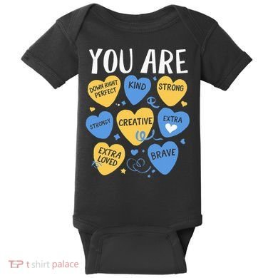 Down Syndrome Awareness Positive Candy Heart  Baby Bodysuit