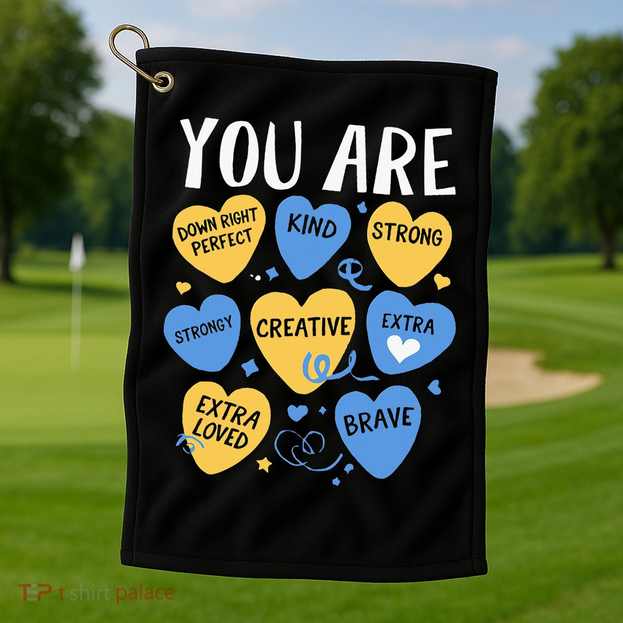 Down Syndrome Awareness Positive Candy Heart  Golf Towel