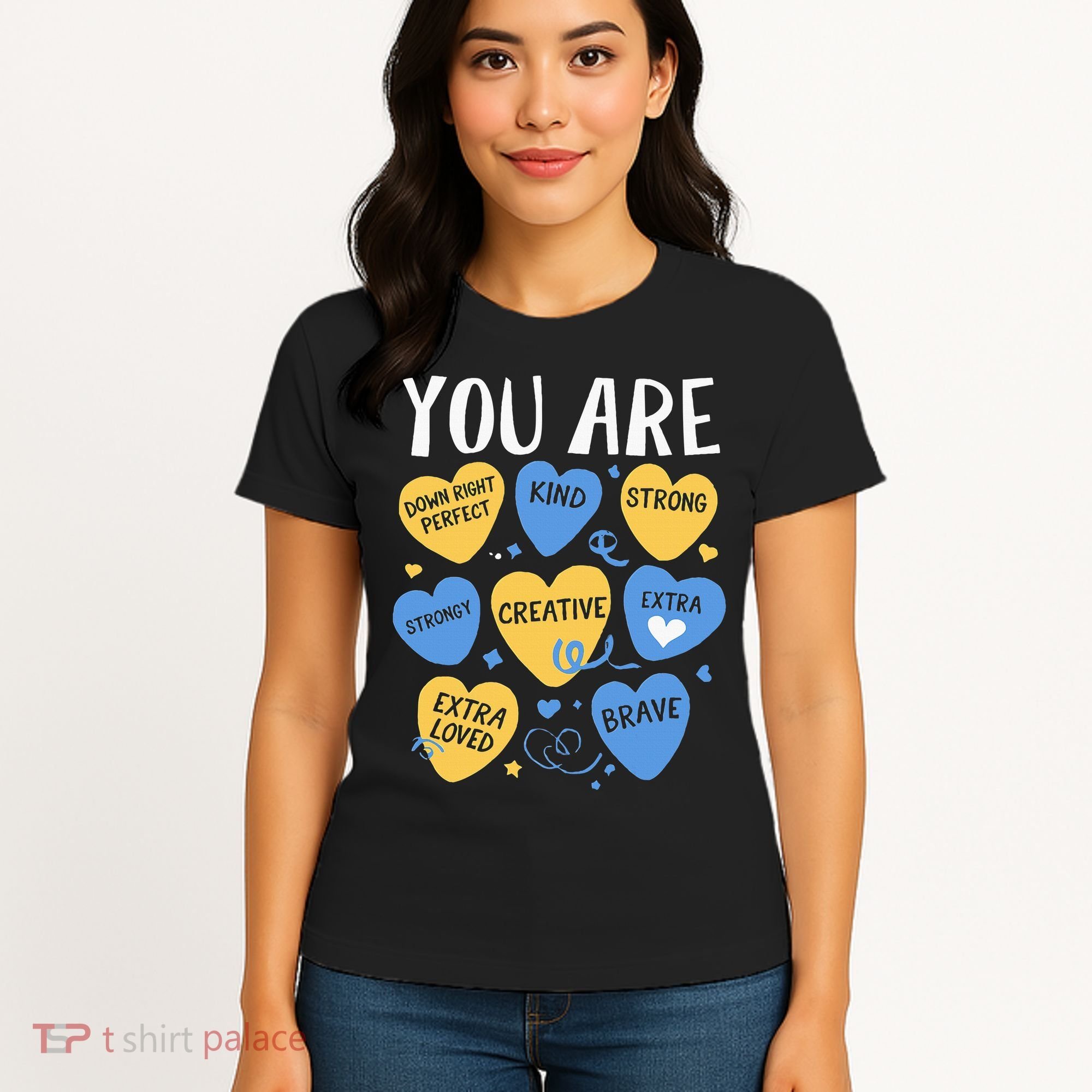 Down Syndrome Awareness Positive Candy Heart  Women's T-Shirt