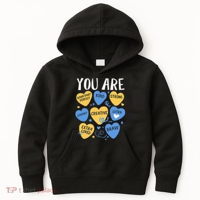 Down Syndrome Awareness Positive Candy Heart  Kids Hoodie