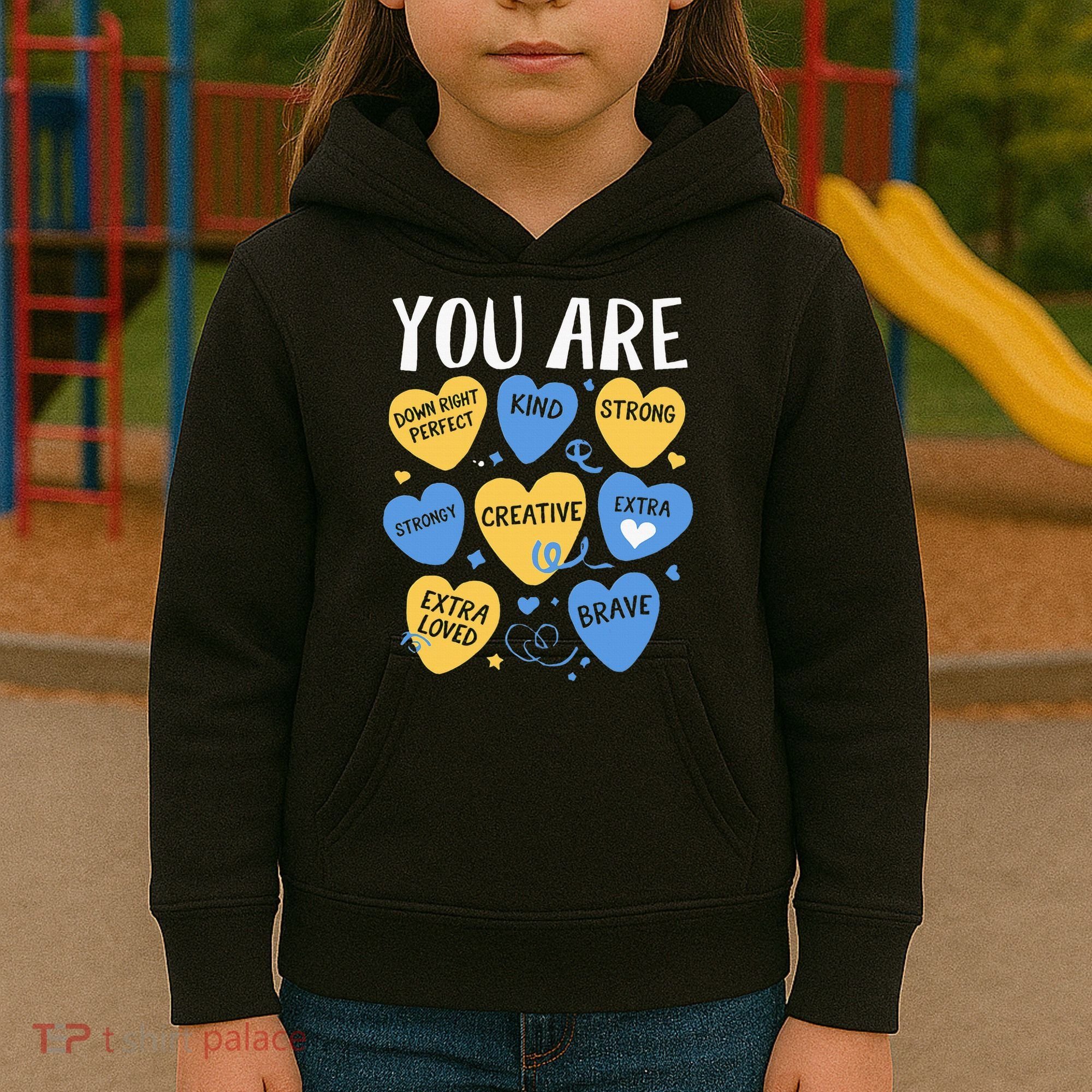 Down Syndrome Awareness Positive Candy Heart  Kids Hoodie