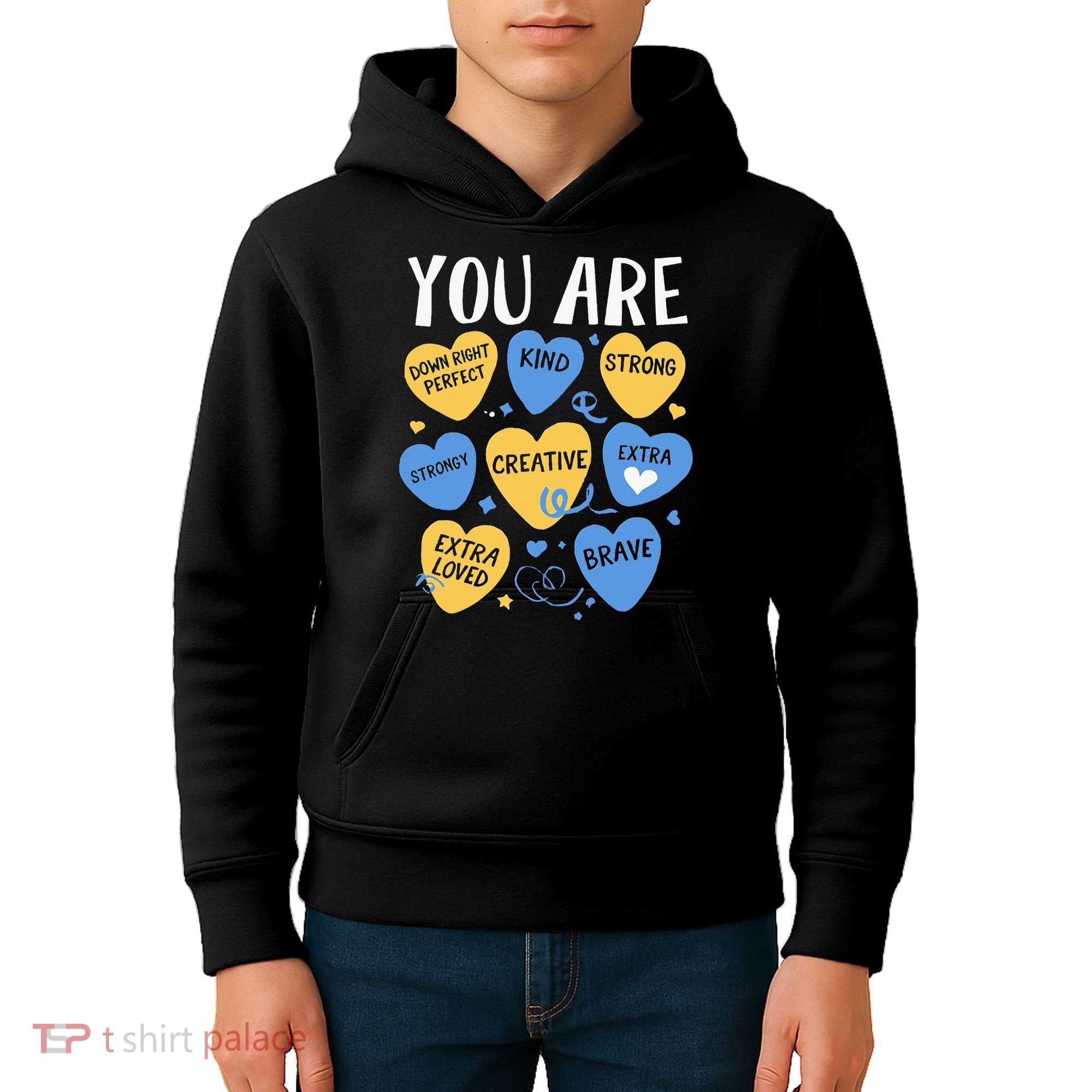 Down Syndrome Awareness Positive Candy Heart  Kids Hoodie