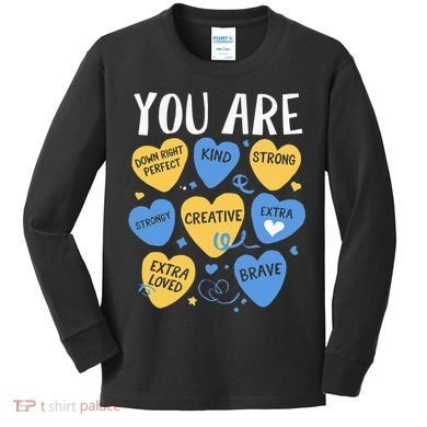 Down Syndrome Awareness Positive Candy Heart  Kids Long Sleeve Shirt
