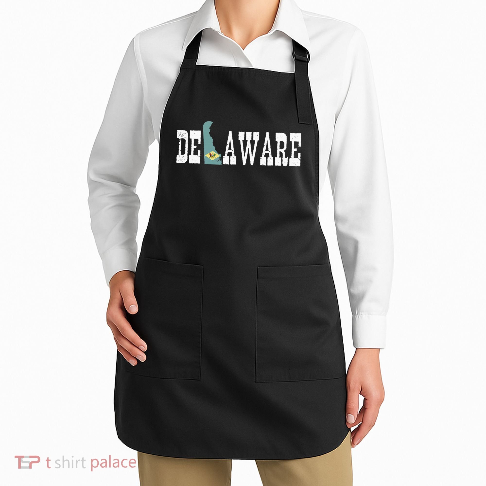 Delaware State And Delaware Flag With Pride For Delaware Apron