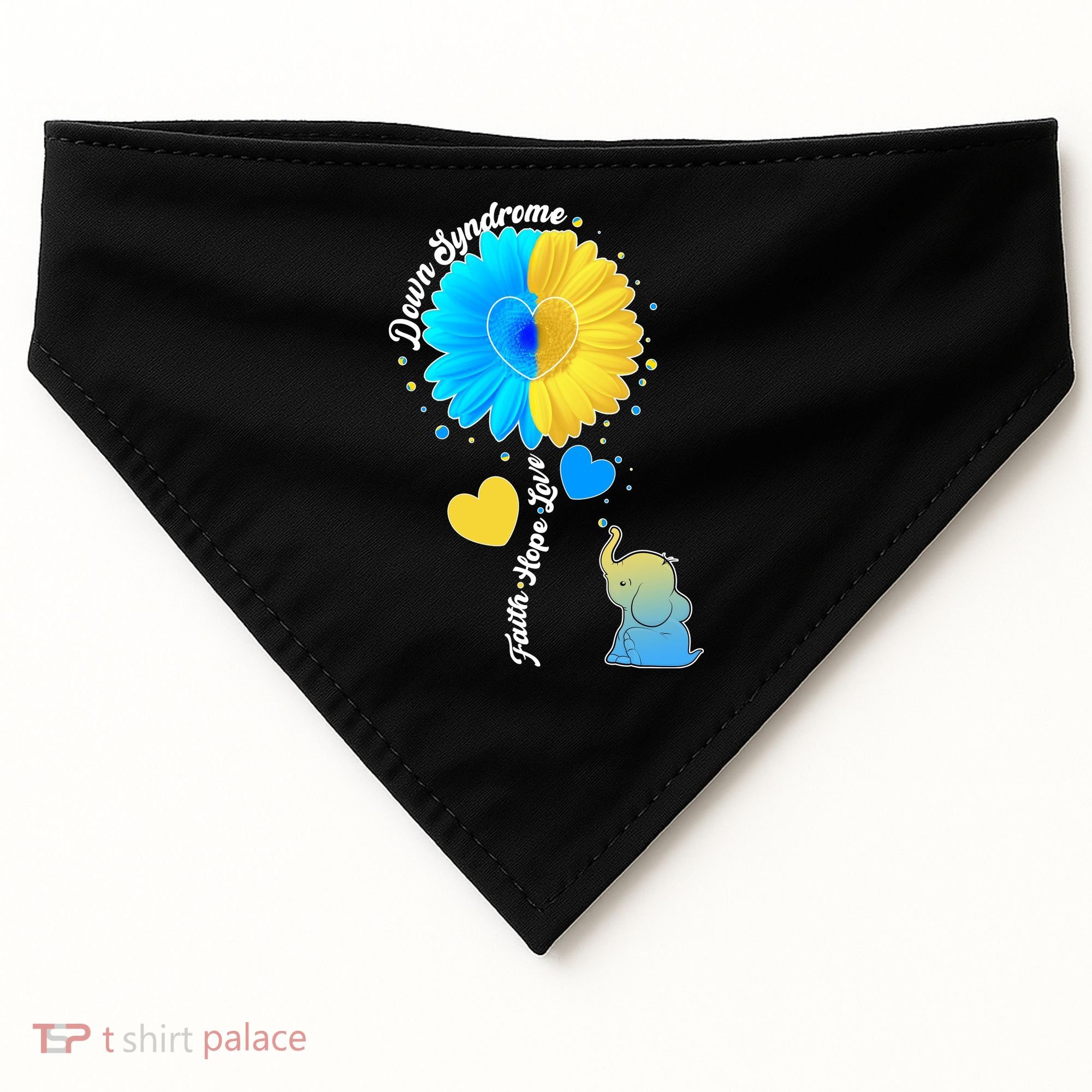 Down Syndrome Awareness Faith Hope Love Flower Elephant USA-Made Doggie Bandana