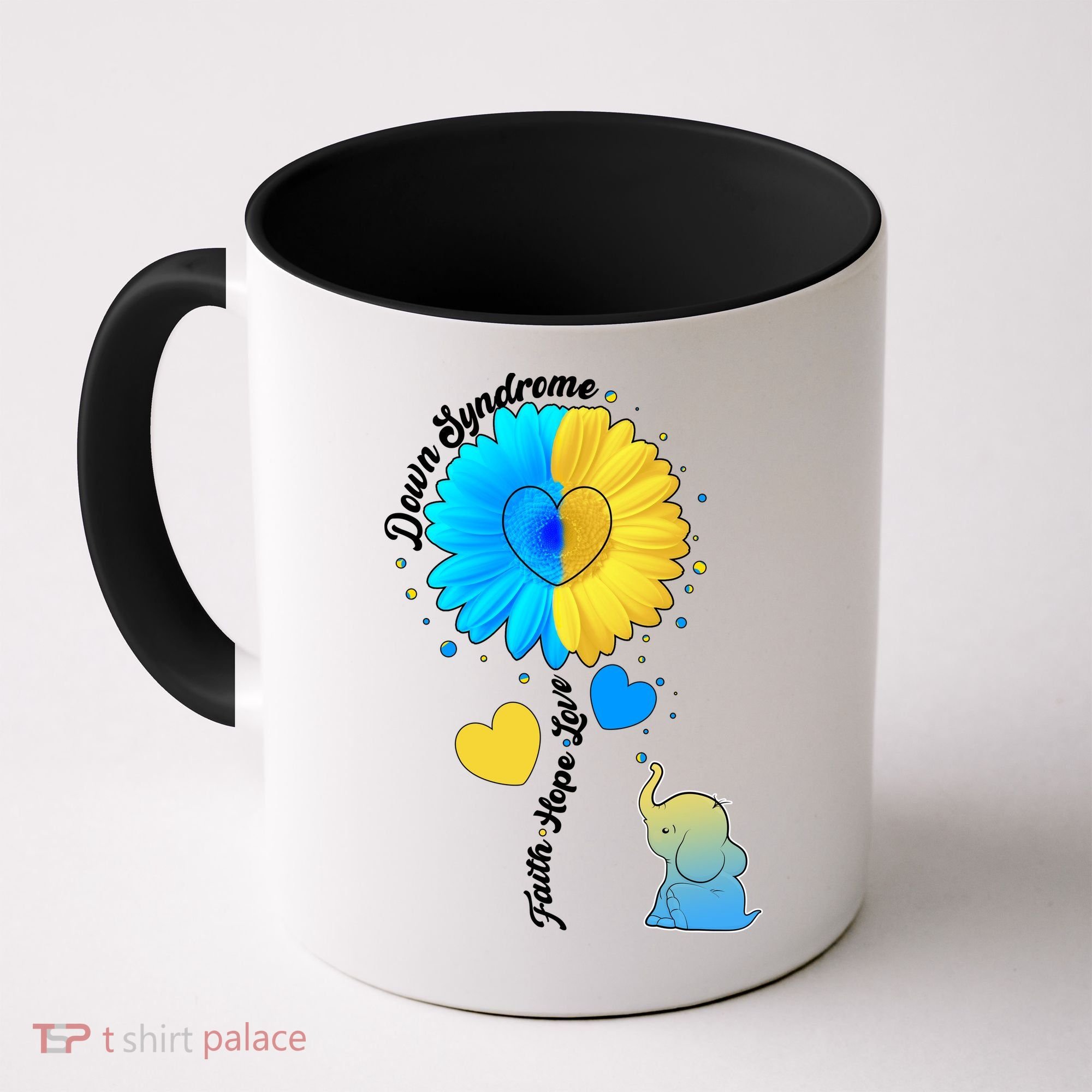Down Syndrome Awareness Faith Hope Love Flower Elephant Coffee Mug