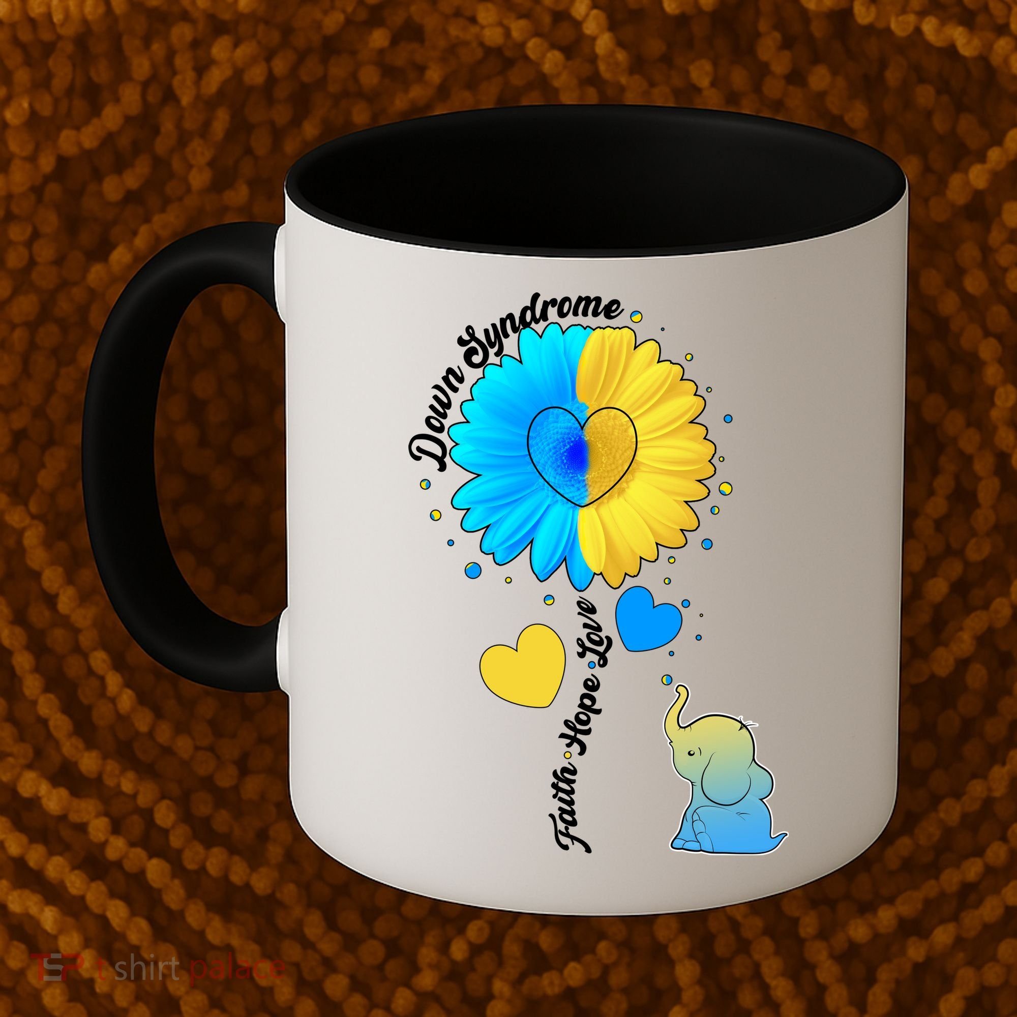 Down Syndrome Awareness Faith Hope Love Flower Elephant Coffee Mug