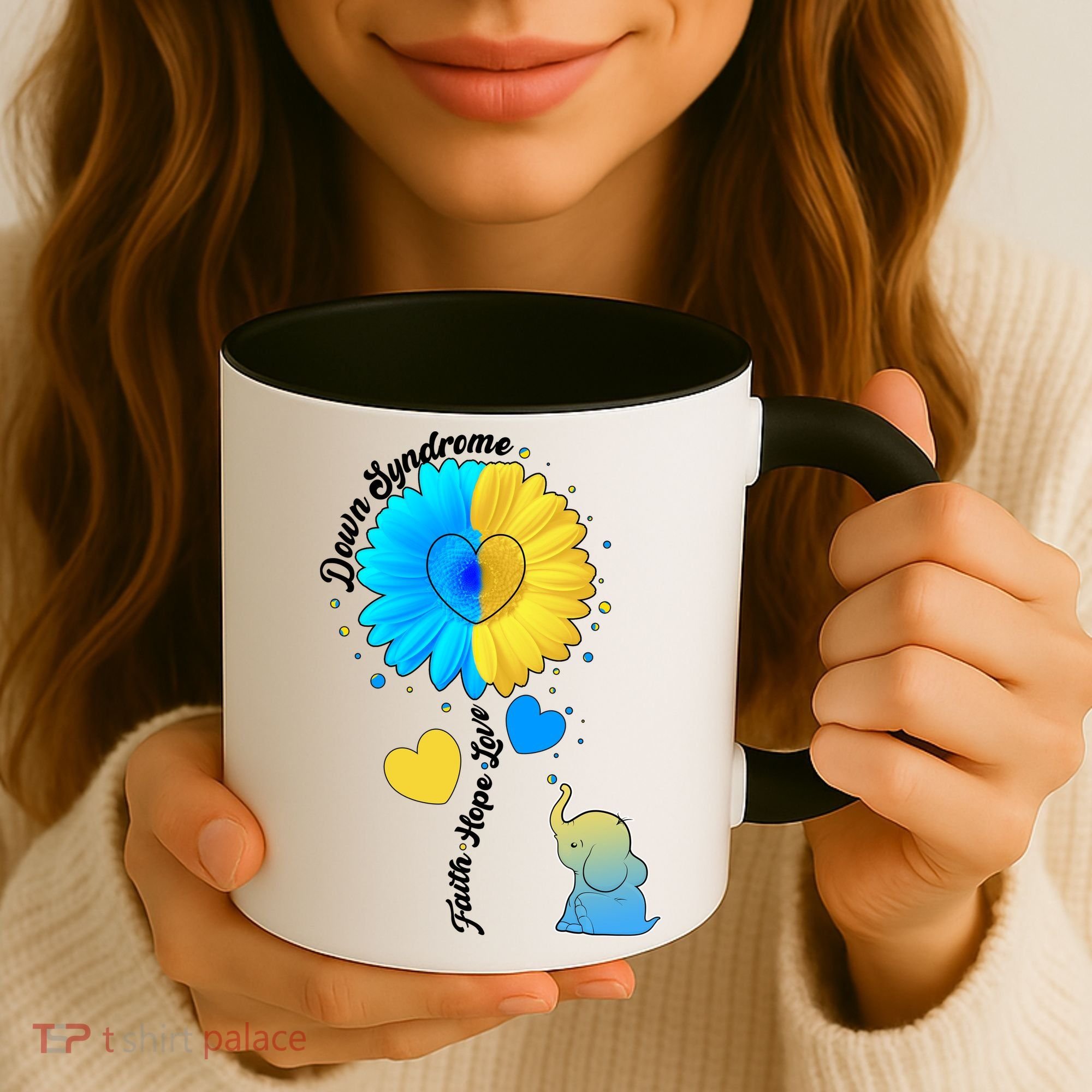 Down Syndrome Awareness Faith Hope Love Flower Elephant Coffee Mug