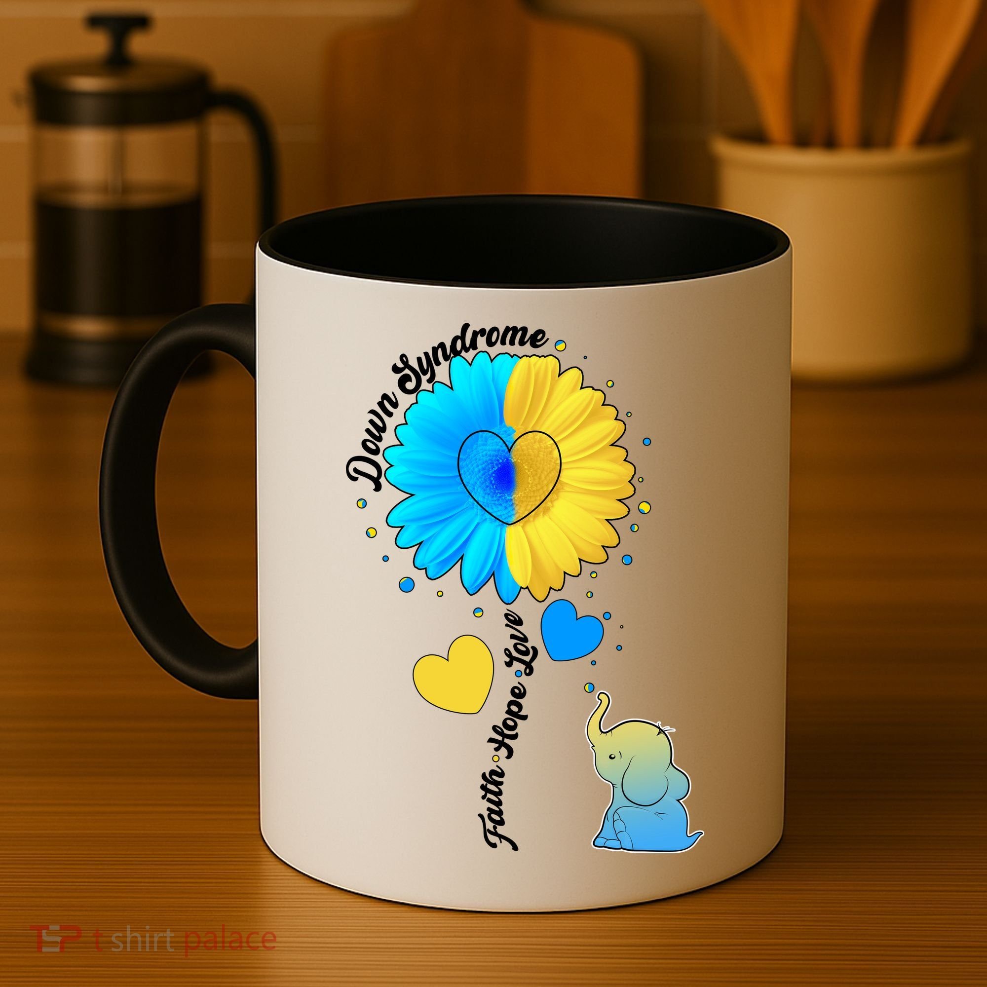 Down Syndrome Awareness Faith Hope Love Flower Elephant Coffee Mug