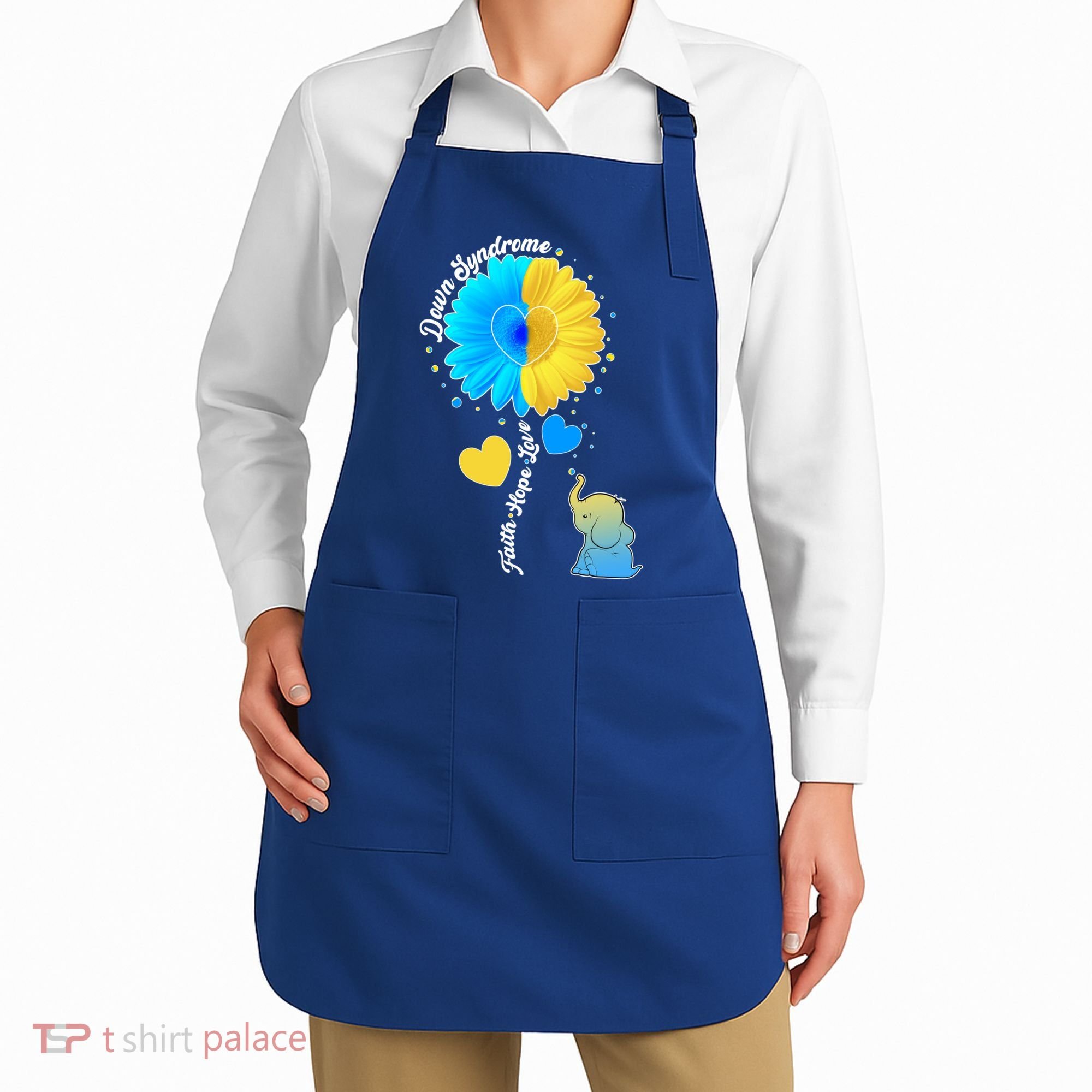 Down Syndrome Awareness Faith Hope Love Flower Elephant Apron