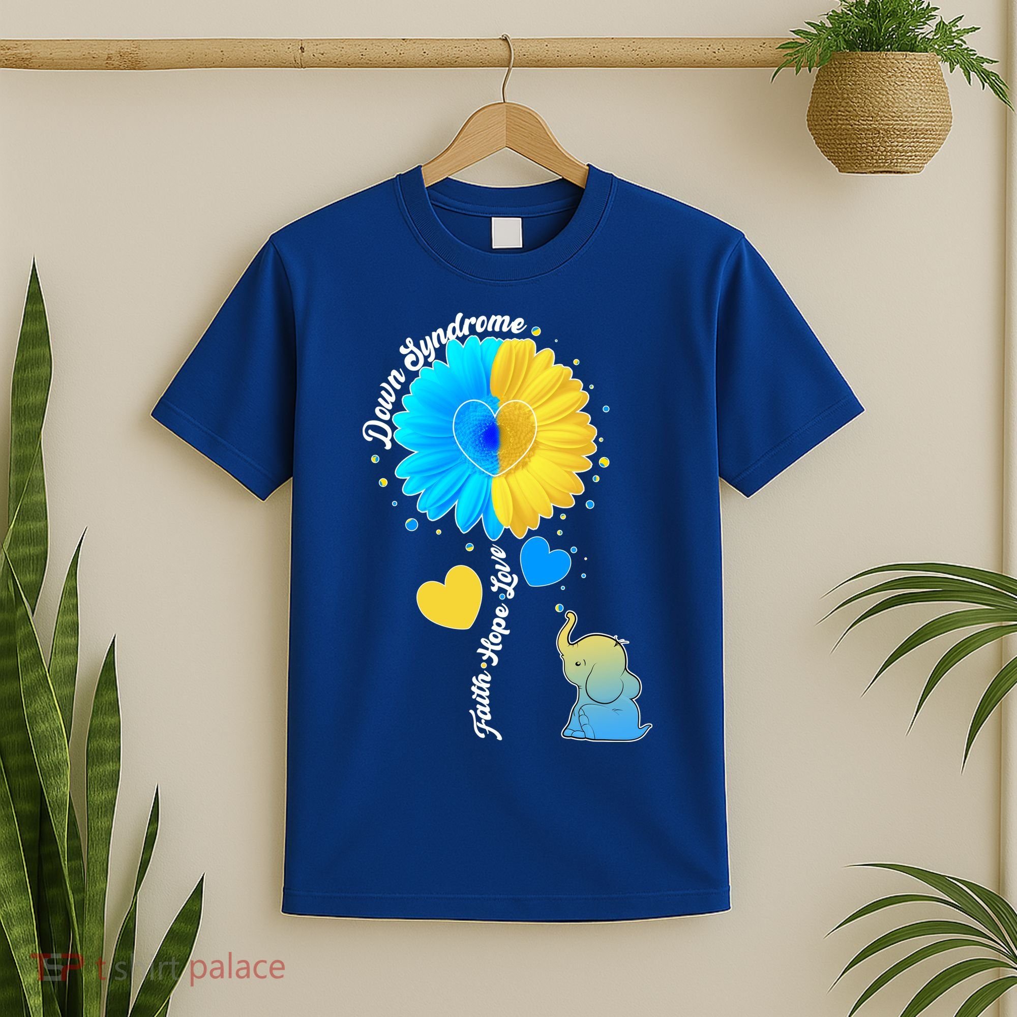 Down Syndrome Awareness Faith Hope Love Flower Elephant T-Shirt