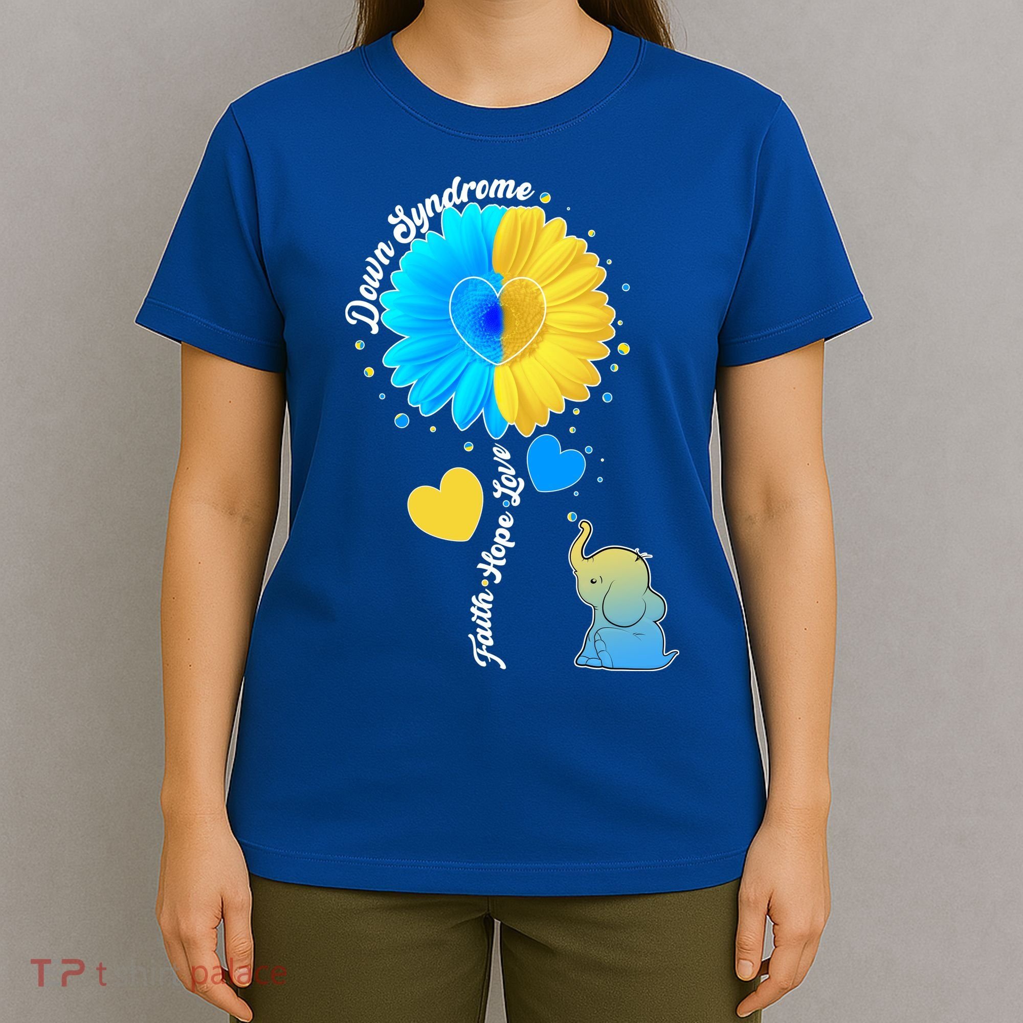Down Syndrome Awareness Faith Hope Love Flower Elephant T-Shirt