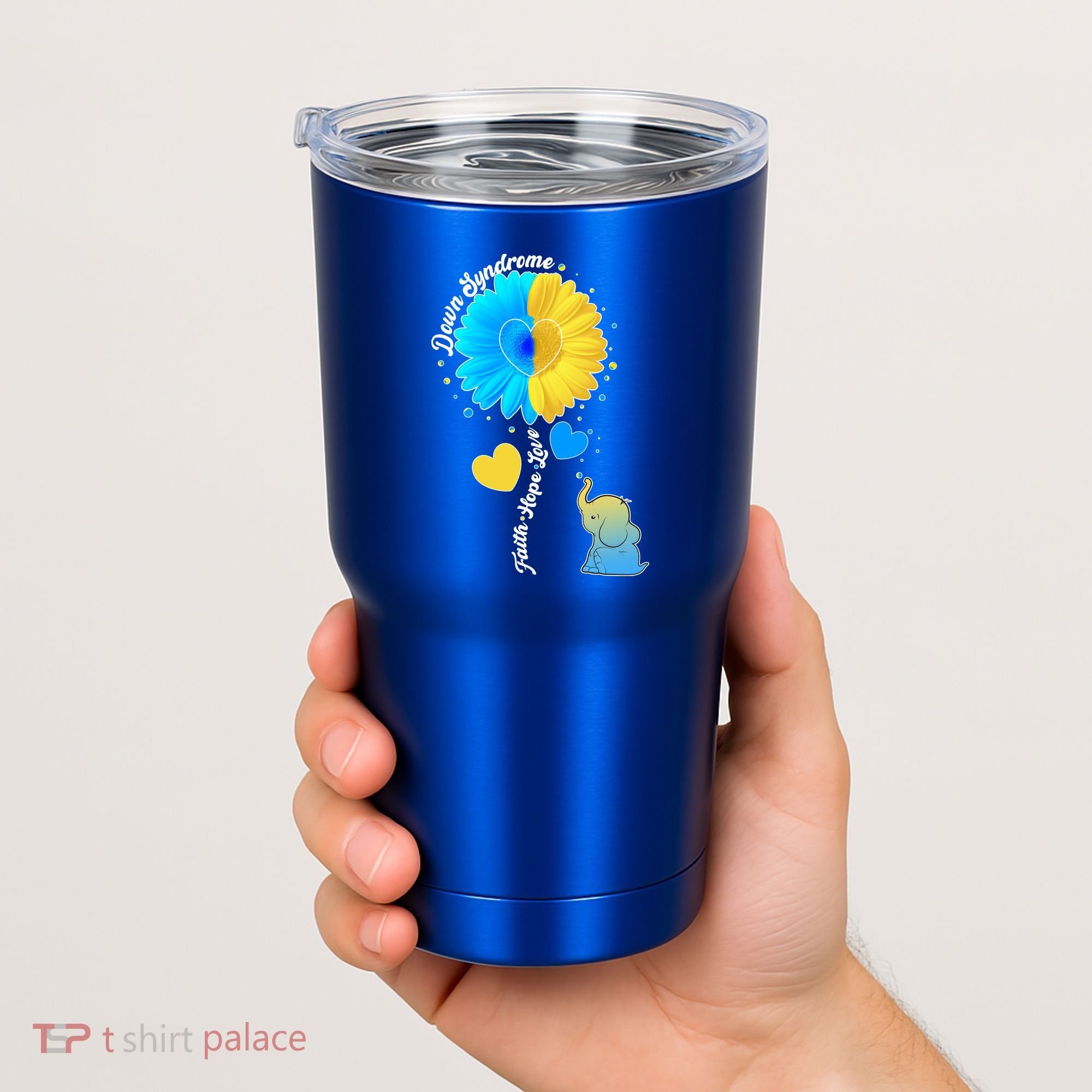 Down Syndrome Awareness Faith Hope Love Flower Elephant Tumbler