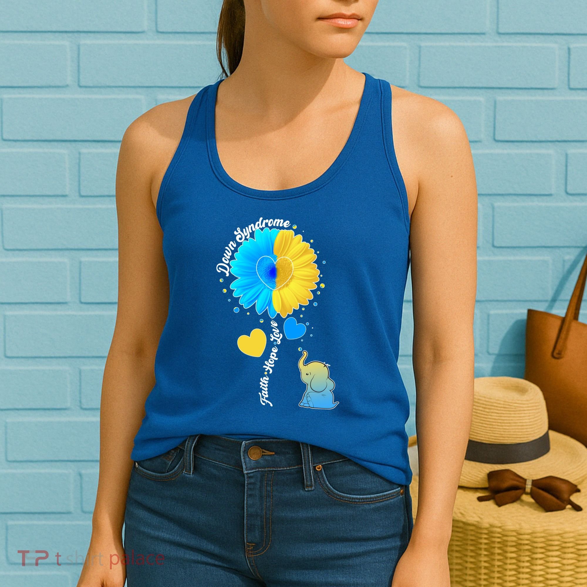 Down Syndrome Awareness Faith Hope Love Flower Elephant Women's Tank Top