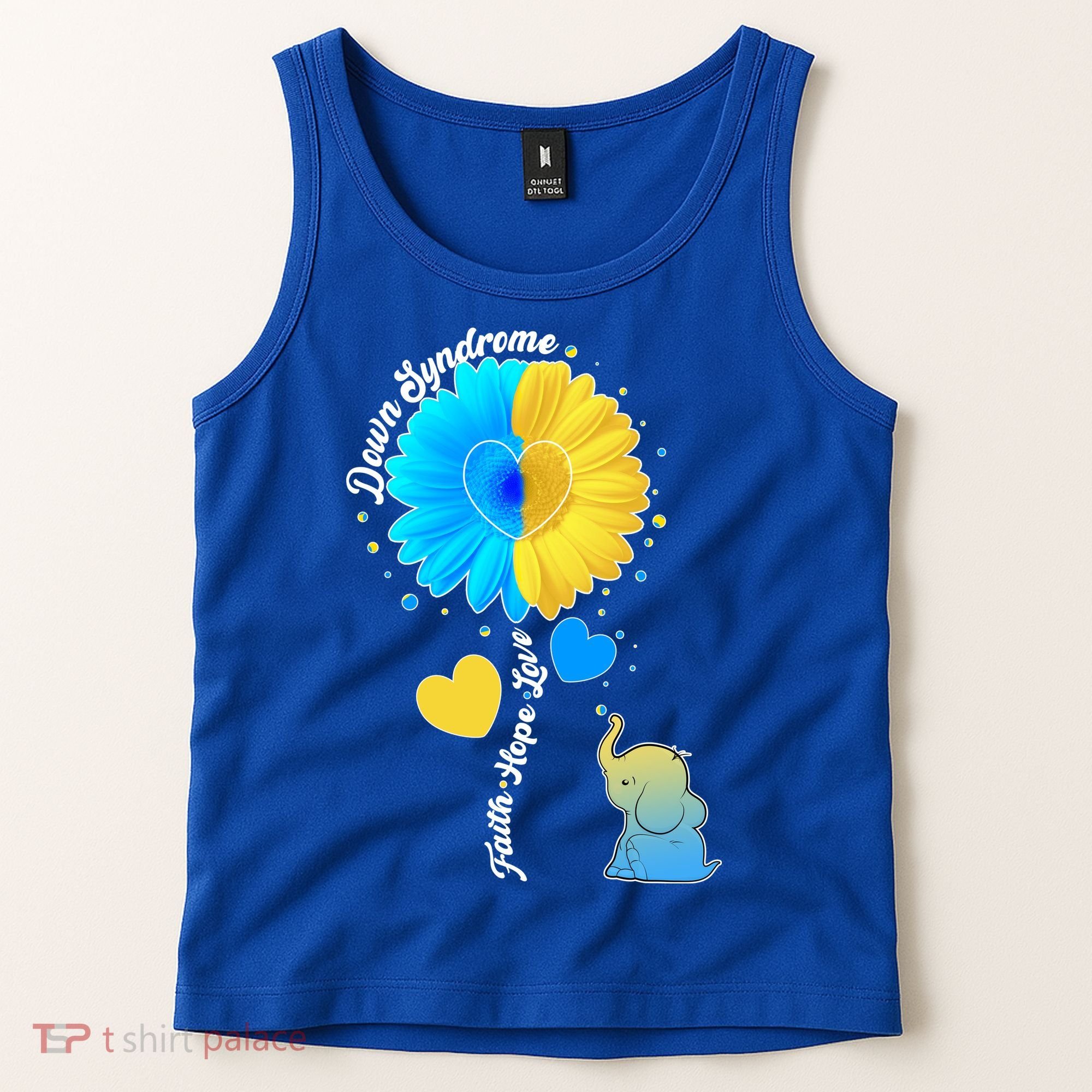 Down Syndrome Awareness Faith Hope Love Flower Elephant Tank Top