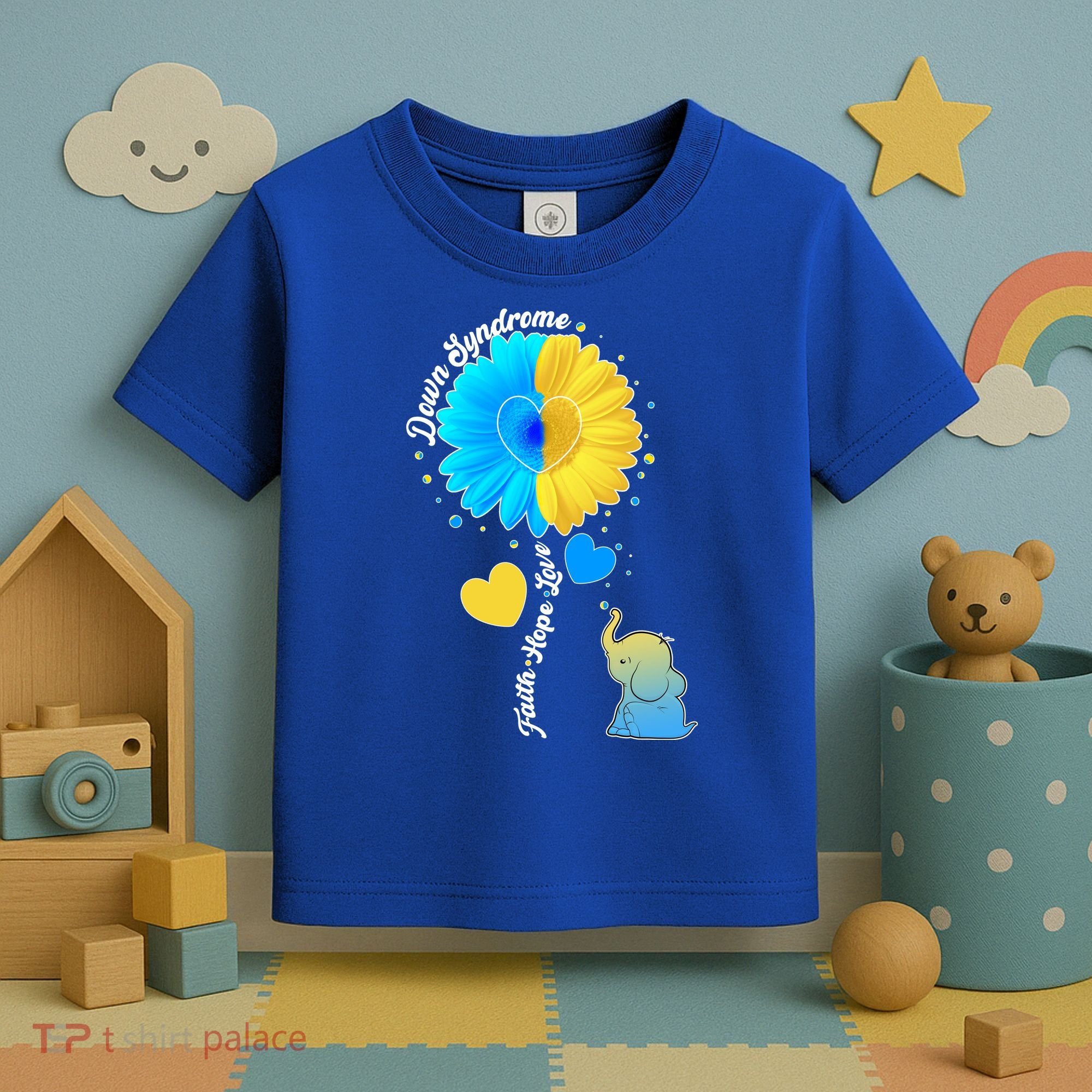 Down Syndrome Awareness Faith Hope Love Flower Elephant Toddler T-Shirt