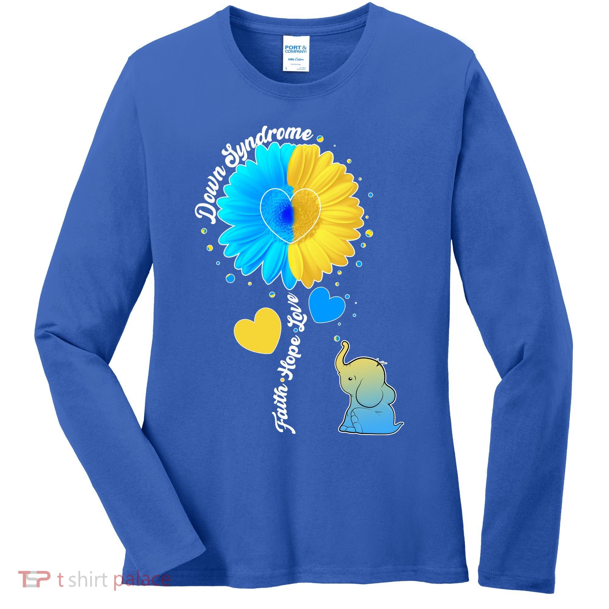 Down Syndrome Awareness Faith Hope Love Flower Elephant Women's Long Sleeve Shirt