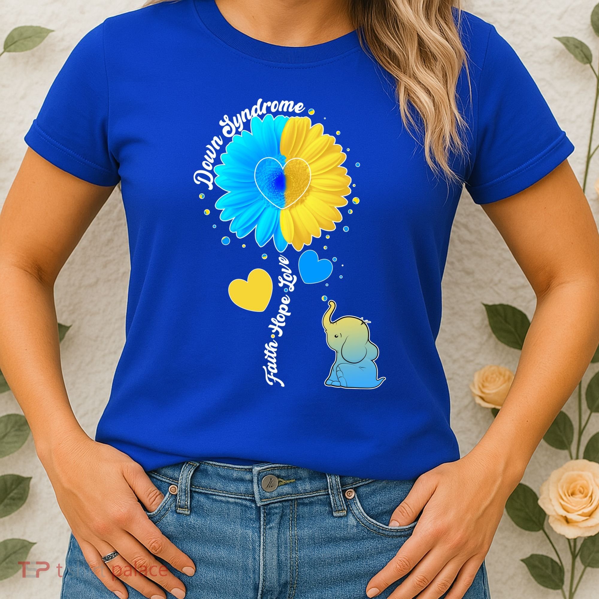 Down Syndrome Awareness Faith Hope Love Flower Elephant Women's T-Shirt
