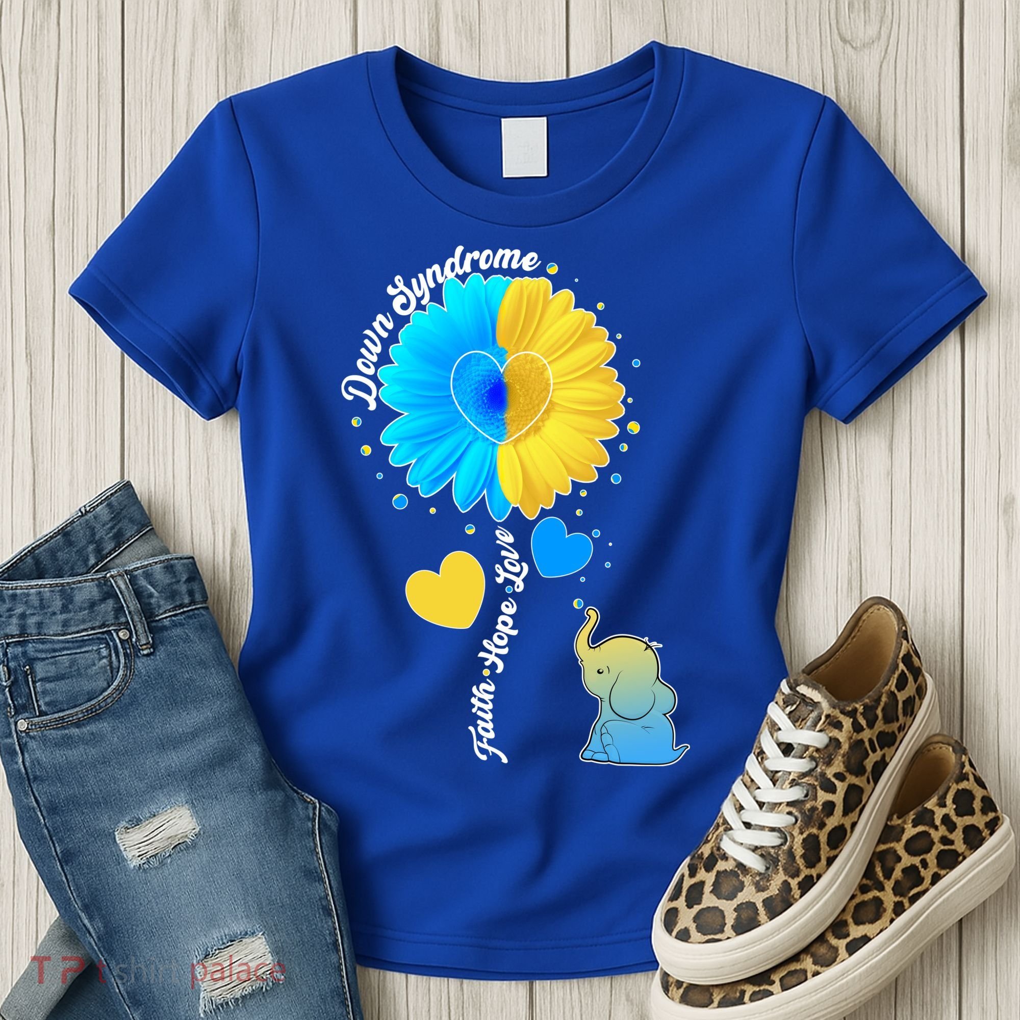 Down Syndrome Awareness Faith Hope Love Flower Elephant Women's T-Shirt