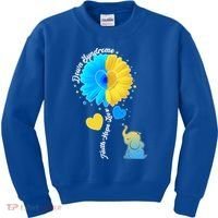 Down Syndrome Awareness Faith Hope Love Flower Elephant Kids Sweatshirt thumb 0