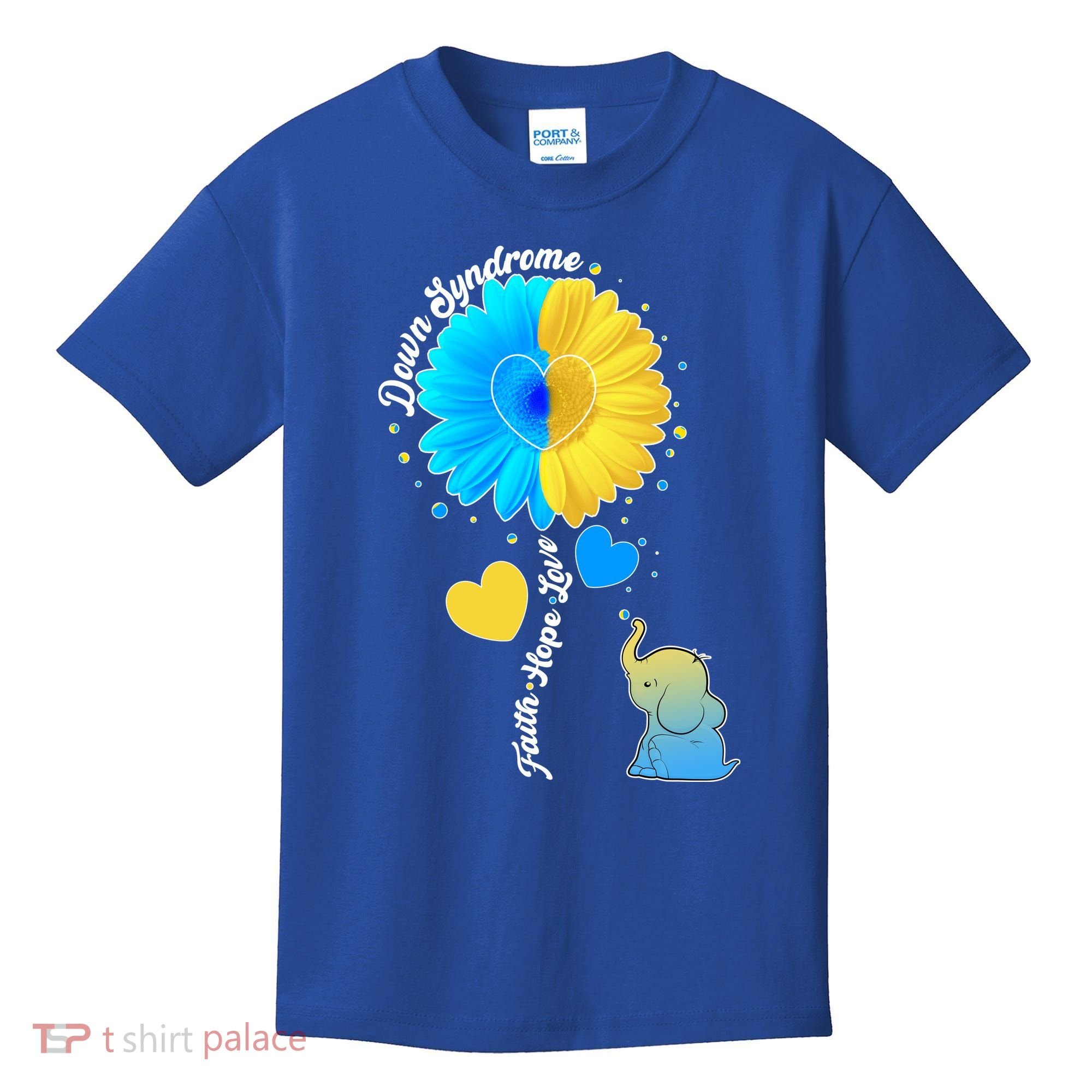 Down Syndrome Awareness Faith Hope Love Flower Elephant Kids T-Shirt