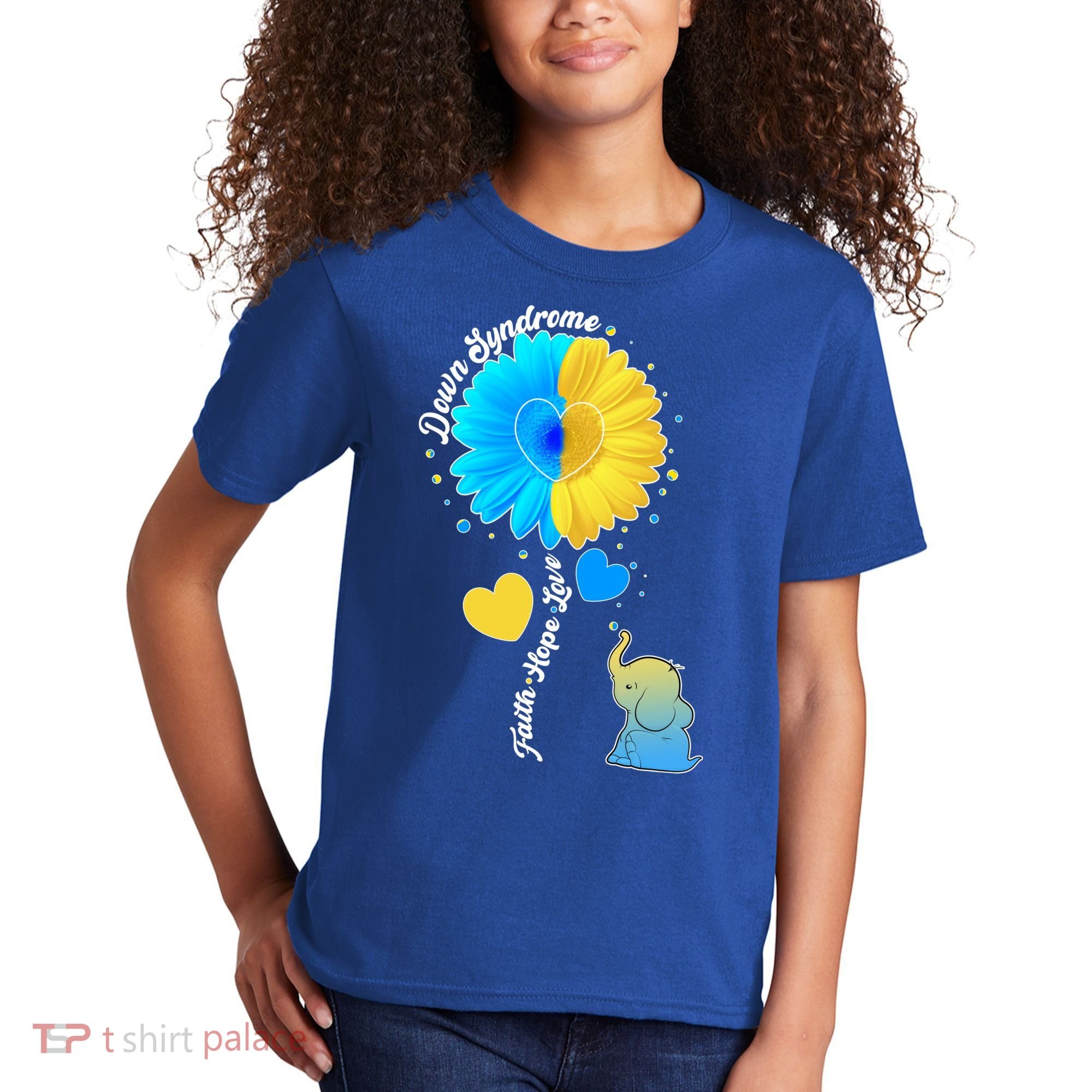 Down Syndrome Awareness Faith Hope Love Flower Elephant Kids T-Shirt