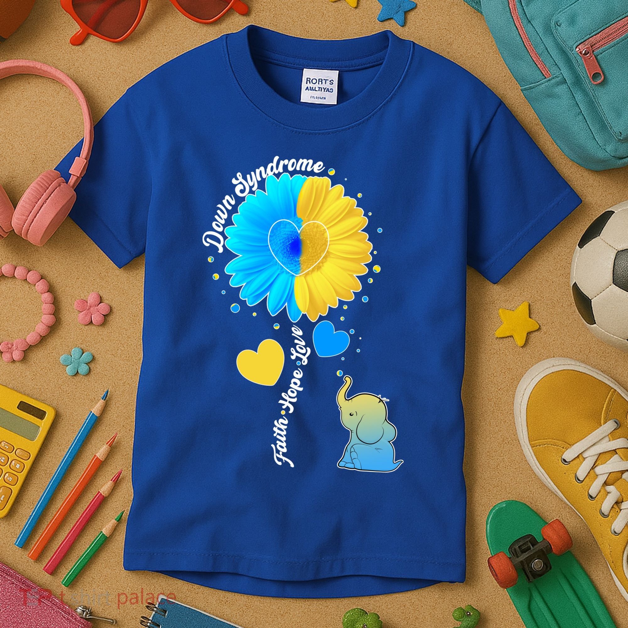 Down Syndrome Awareness Faith Hope Love Flower Elephant Kids T-Shirt